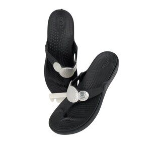 Crocs Platform Wedge Flip Flop Sanrah Hammered Silver Metal Y2K Comfort Size 7